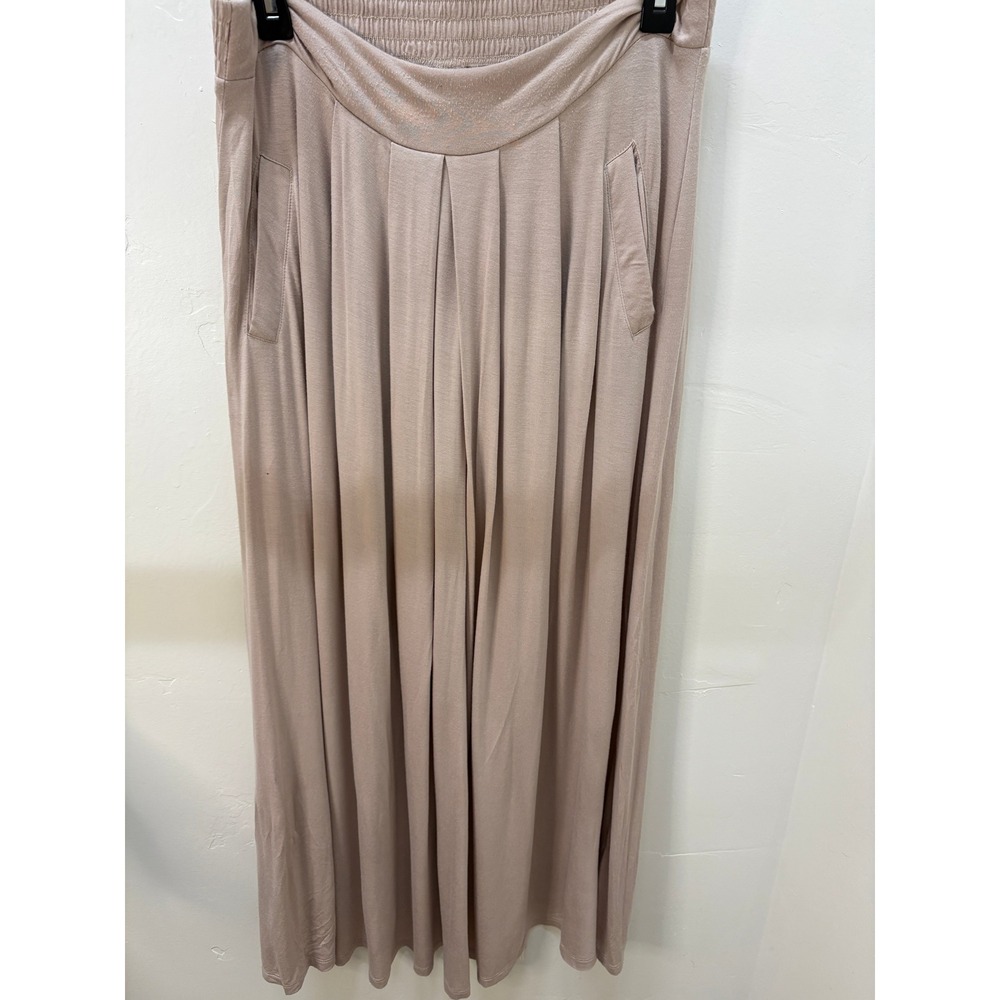 Lapis Womens Taupe Pleated Maxi Skirt Elastic Waist Pockets Size L
